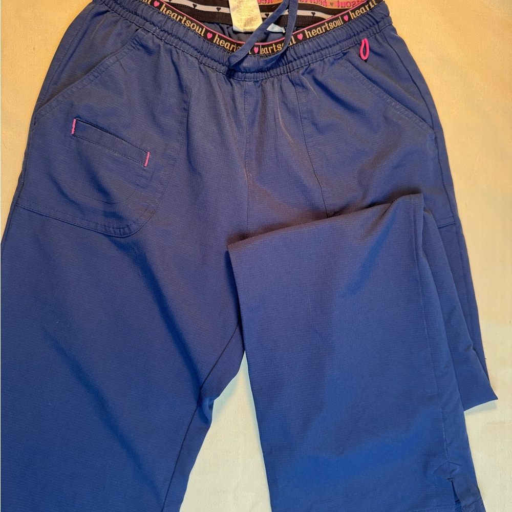 HeartSoul Navy Blue Scrub Pants with Pink Trim